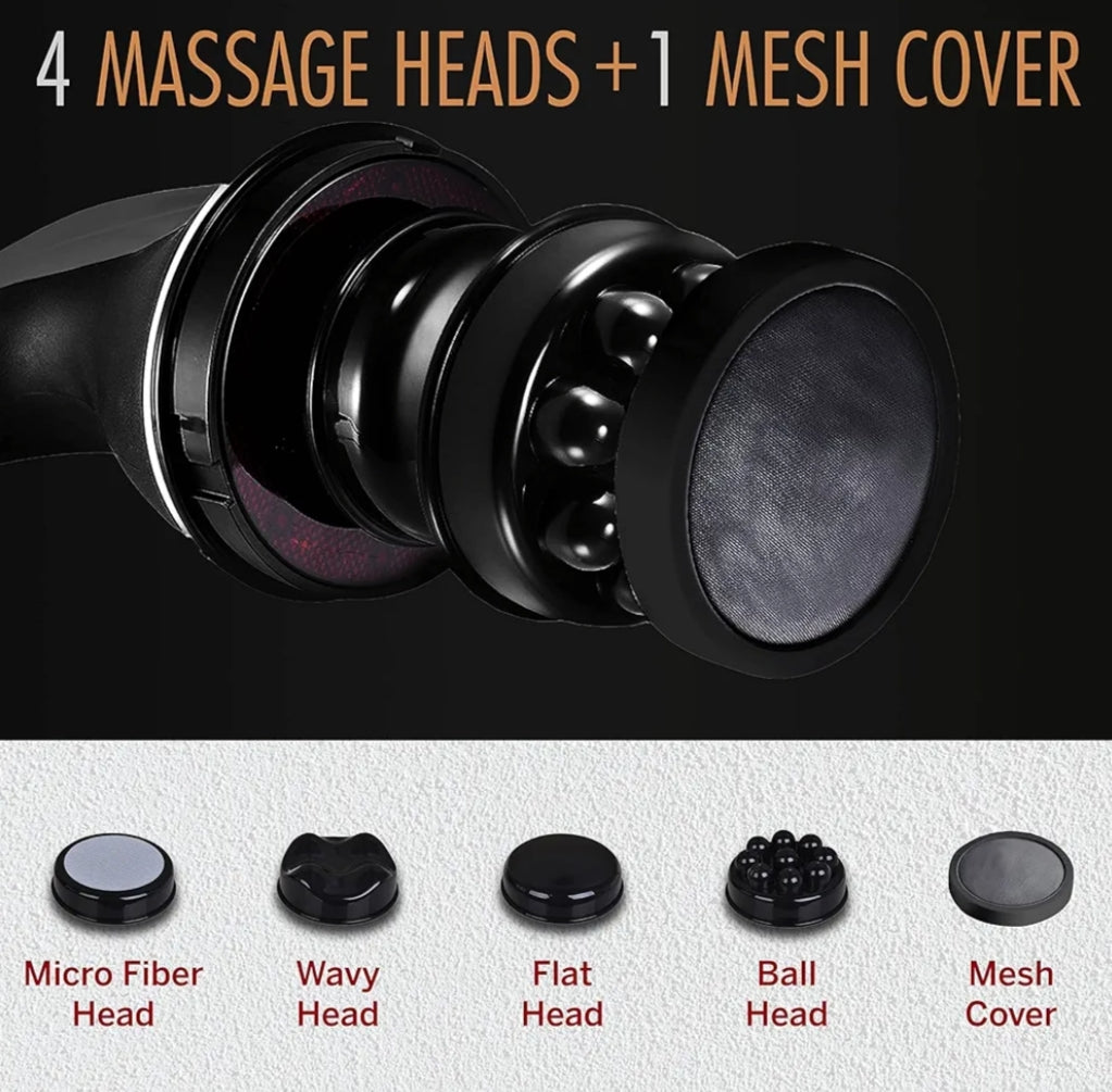 HealthSense Full Body Massager Machine for Pain Relief, Electric Handheld Back Massage Machine with Powerful Copper Motor, Sturdy Grip Handle, 4 Massager Heads, Adjustable Speed Regulator & 1 Year Warranty - Toner-Pro HM 210